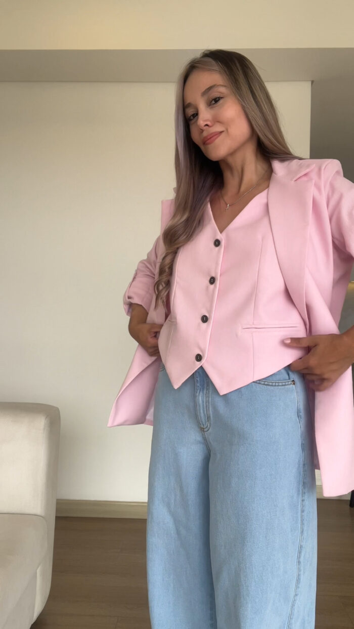 Ref.091:Blazer y Chaleco Clásico En Lino-Rosado - Image 5