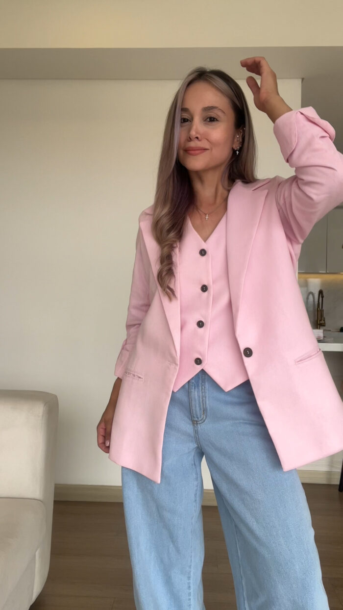 Ref.091:Blazer y Chaleco Clásico En Lino-Rosado - Image 2