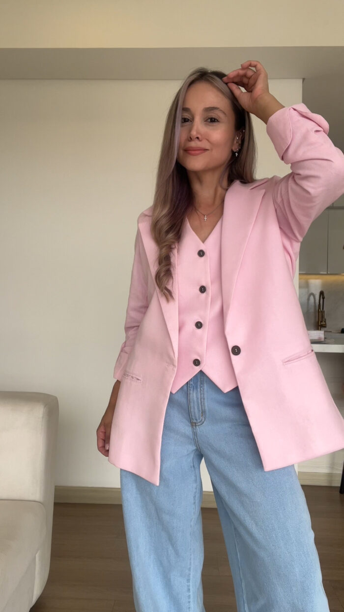 Ref.091:Blazer y Chaleco Clásico En Lino-Rosado - Image 10