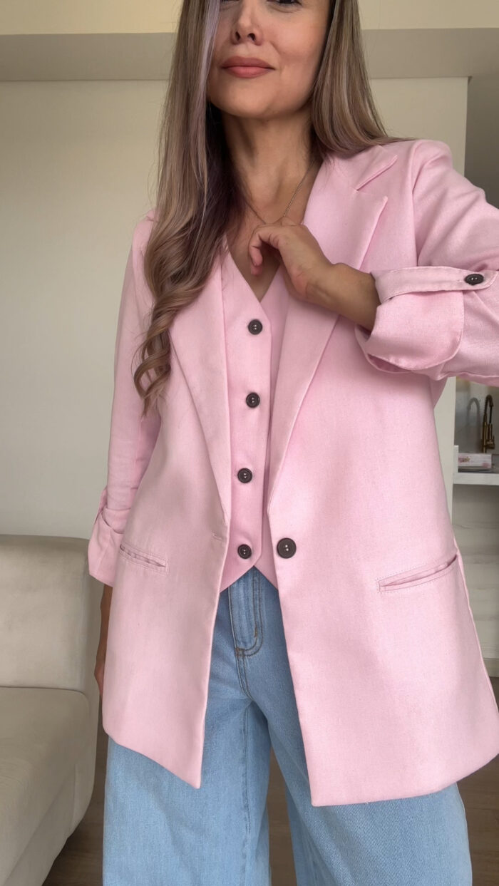Ref.091:Blazer y Chaleco Clásico En Lino-Rosado - Image 1