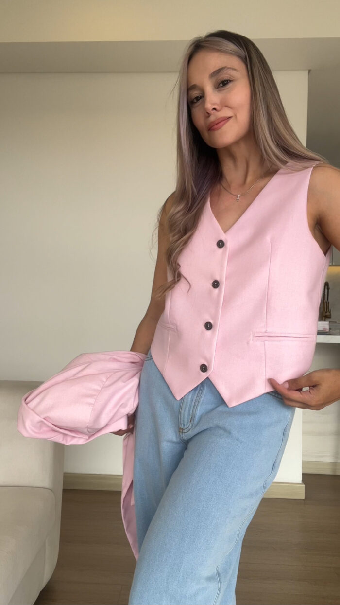 Ref.091:Blazer y Chaleco Clásico En Lino-Rosado - Image 9