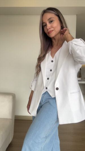 Ref.091:Blazer y Chaleco Clásico En Lino-Blanco - Image 5