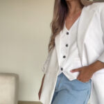 Ref.091:Blazer y Chaleco Clásico En Lino-Blanco