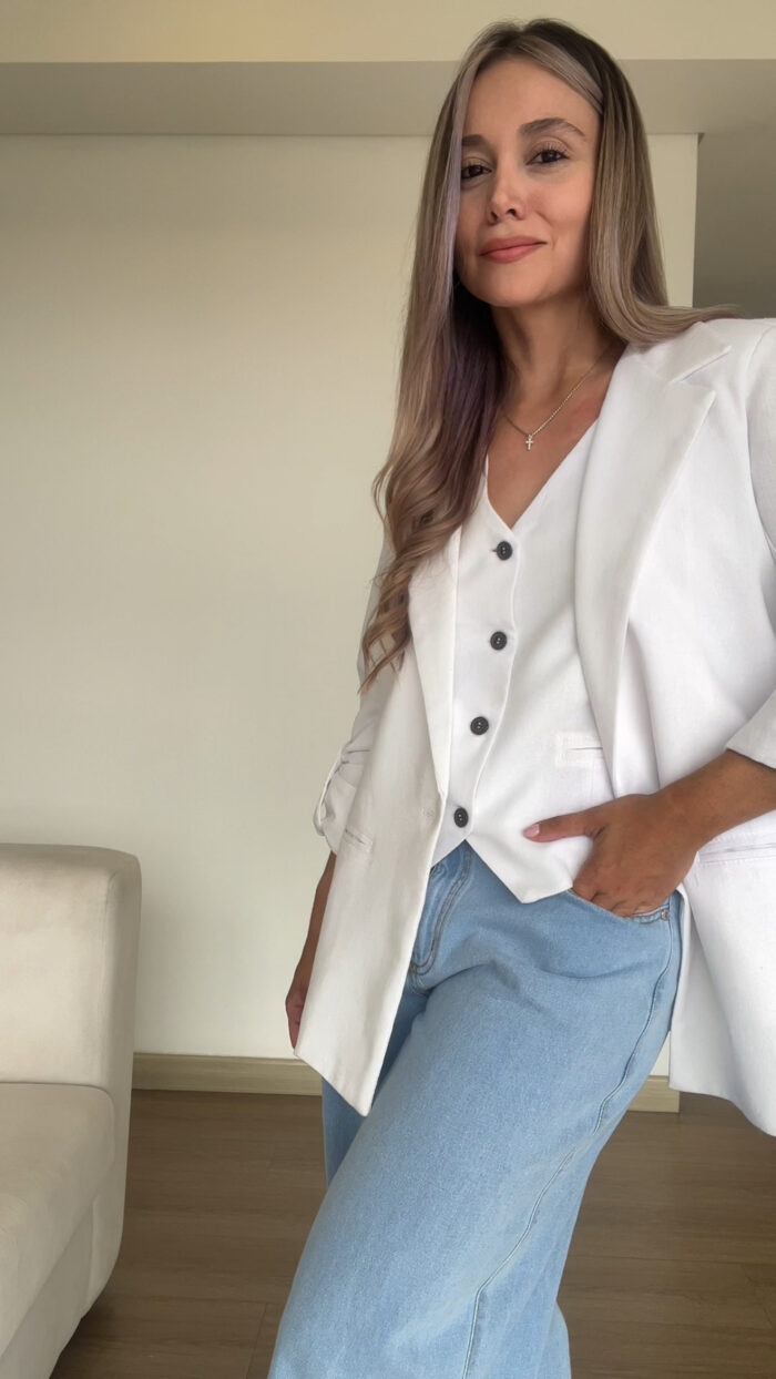 Ref.091:Blazer y Chaleco Clásico En Lino-Blanco - Image 1