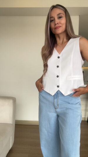 Ref.091:Blazer y Chaleco Clásico En Lino-Blanco - Image 9