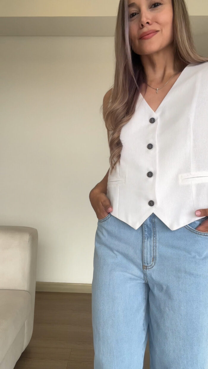 Ref.091:Blazer y Chaleco Clásico En Lino-Blanco - Image 11