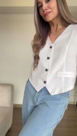 Ref.091:Blazer y Chaleco Clásico En Lino-Blanco - Image 12