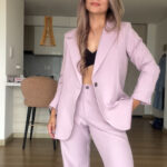 Ref. 088 Set Veraniego: Blazer redondeado y pantalón semicampana-Mora Leche