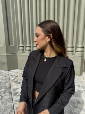 Ref.095:Blazer semioversize-Negro Con Rayas - Image 2