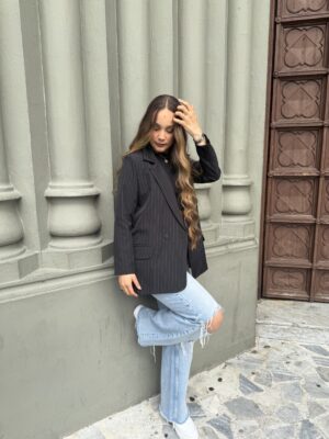 Ref.095:Blazer semioversize-Negro Con Rayas - Image 11