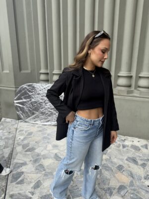 Ref.095:Blazer semioversize-Negro Con Rayas - Image 4