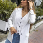 Ref.093-2:Blazer clásico-Blanco con Rayas