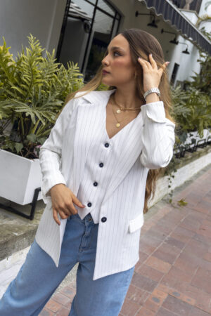 Ref.093-2:Blazer clásico-Blanco con Rayas