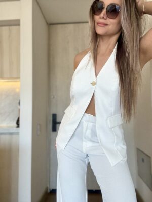 Ref. 089: Blusa Chaleco y Pantalón clásico- Blanco - Image 5