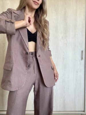Ref. 098: Set Fresco de Blazer oversize y pantalón semicampana con corte -Moka - Image 6