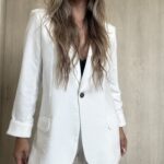 Ref. 098: Set Fresco de Blazer Oversize y pantalón semicampana con corte-Blanco