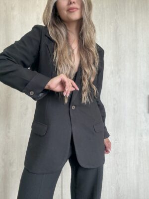 Ref. 098: Set Fresco de Blazer Oversize y pantalón semicampana con corte -Negro - Image 9