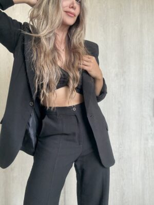 Ref. 098: Set Fresco de Blazer Oversize y pantalón semicampana con corte -Negro - Image 3