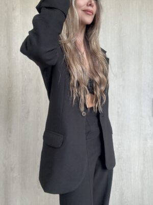 Ref. 098: Set Fresco de Blazer Oversize y pantalón semicampana con corte -Negro - Image 7