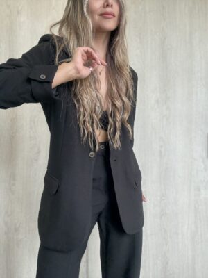 Ref. 098: Set Fresco de Blazer Oversize y pantalón semicampana con corte -Negro - Image 4
