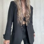 Ref. 098: Set Fresco de Blazer Oversize y pantalón semicampana con corte -Negro