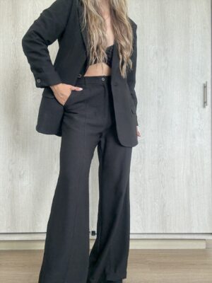 Ref. 098: Set Fresco de Blazer Oversize y pantalón semicampana con corte -Negro - Image 2