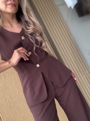 Ref.105: Blusa Chaleco y Pantalón suelto sin prenses- Moka - Image 5