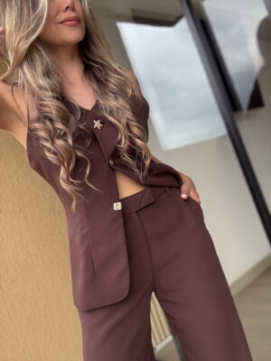 Ref.105: Blusa Chaleco y Pantalón suelto sin prenses- Moka - Image 6