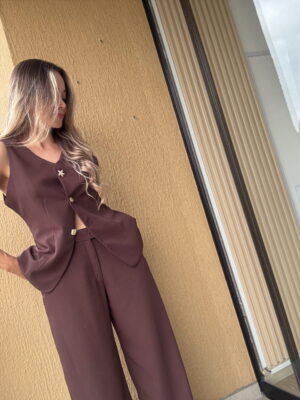 Ref.105: Blusa Chaleco y Pantalón suelto sin prenses- Moka - Image 7