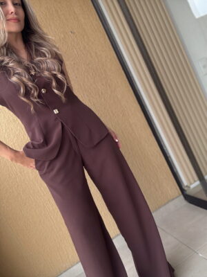 Ref.105: Blusa Chaleco y Pantalón suelto sin prenses- Moka - Image 4