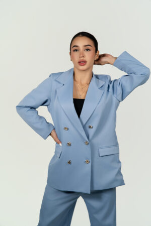 Ref.112: Blazer Elegante Cruzado y Pantalón Recto- Azul Bebé - Image 2